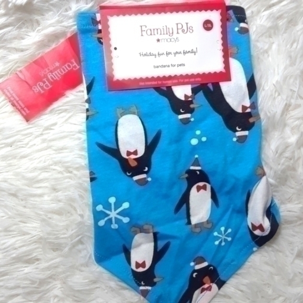 Macys Family PJ's Holiday Penguins Pet Bandana